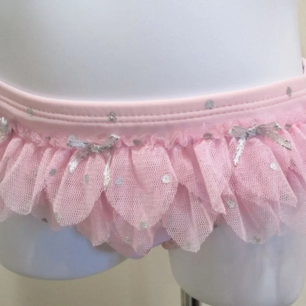 NEW Kate Mack 2pc Little Girls Pink & Silver Tulle Ruffles Bikini/Swimsuit  sz 4